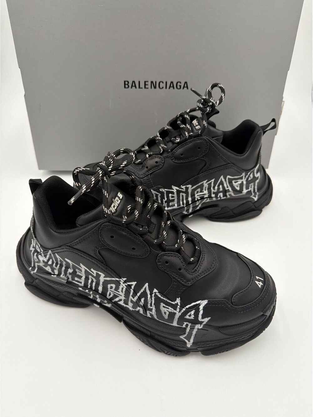Balenciaga Triple S Graffiti Black Sneakers Mens Size 8/41